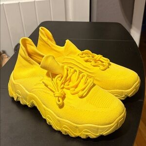Bright Yellow Knit Sneakers